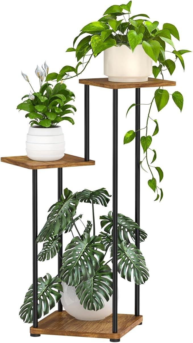 3 Tier Metal & Wood Tall Plant Stand Indoor Corner Flower Display Shelf