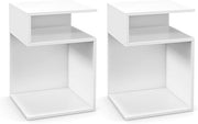 S-Shaped Side Table Set of 2 Modern Narrow Bedside Tables with Storage Shelves