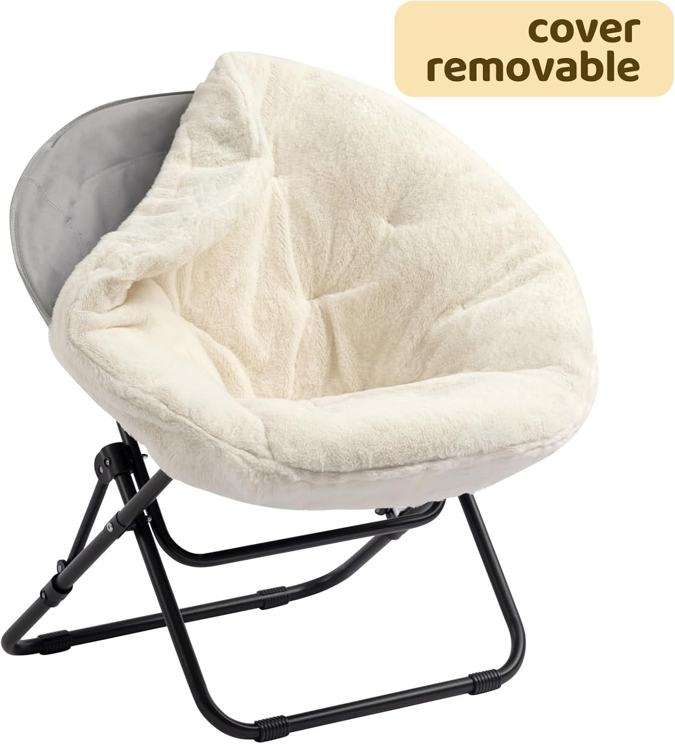 Folding Plush Saucer Chair - Cozy Small Round Armchair for Living Room Bedroom