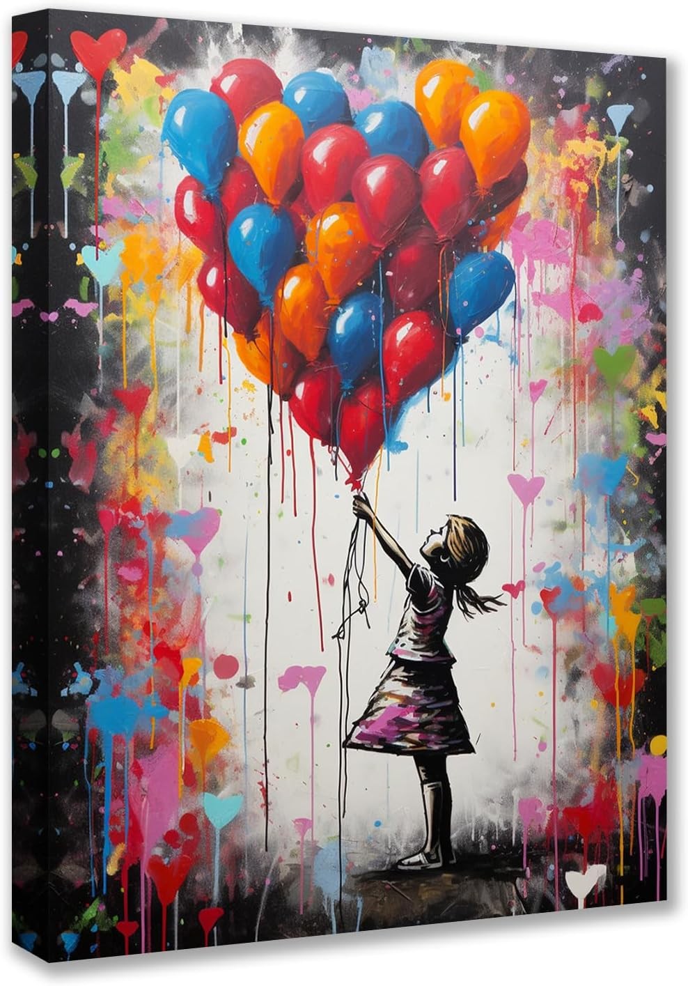 Banksy Style Balloon Girl Canvas Wall Art Framed 40x30cm