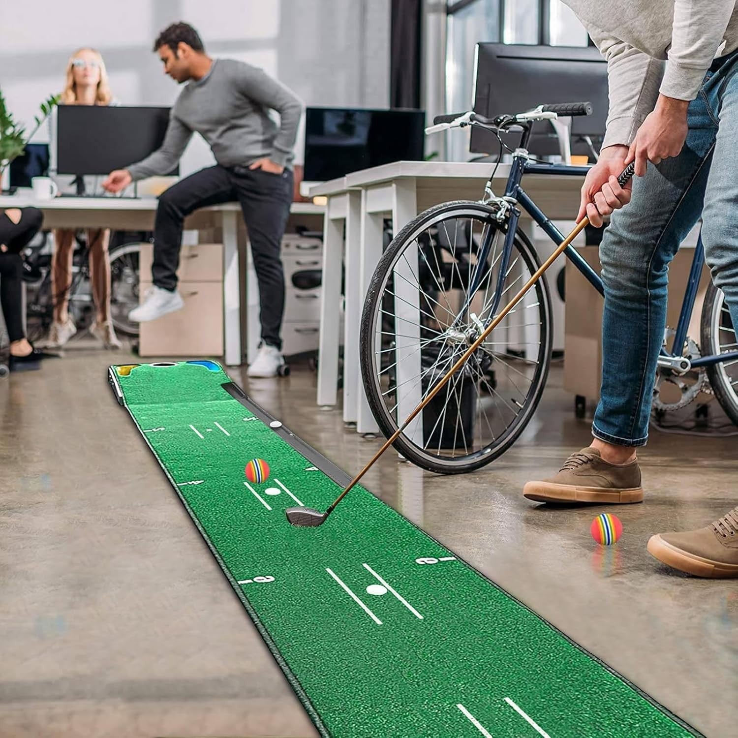 Golf Putting Mat Indoor Training Green Auto Ball Return 3 Holes