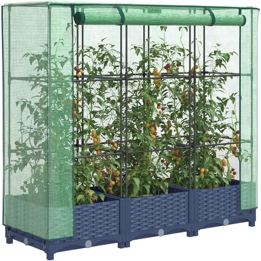Raised Bed Planter with Greenhouse Cover 120x40x123cm | Rattan Look Iron Frame