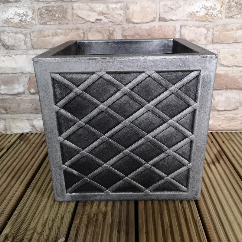 Small Grey Square Garden Planter Pot 30.5cm Outdoor Patio Pewter Plant Box