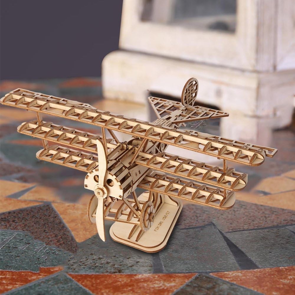 3D Wooden Airplane Model Kit DIY Puzzle for Adults Kids, 21x17.6 cm