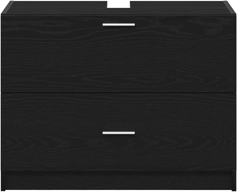 Black Oak Under Sink Bathroom Cabinet 78x37x59cm Modern Vanity Storage Unit