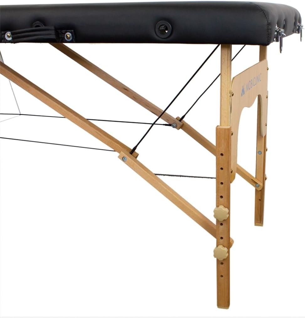 Portable Massage Table 2-Section Wooden Adjustable Therapy Bed w/ Headrest Black