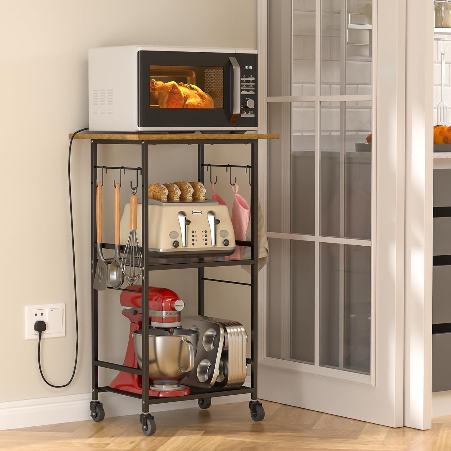 Rolling Microwave Cart 3 Tier Kitchen Storage Trolley Adjustable Shelf Wheels