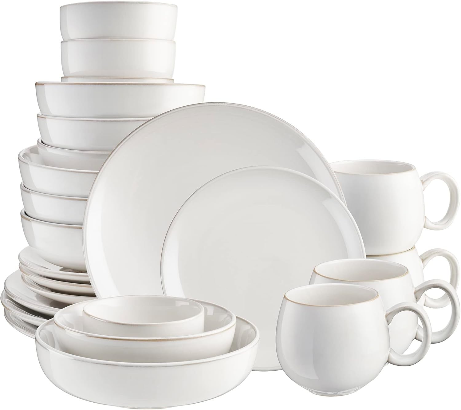 4pc Stoneware Cereal Bowls White Nordic Reactive Glaze Microwave Dishwasher