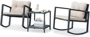 Rocking Rattan Patio Chair Set with Two Tier Glass Table Garden Balcony