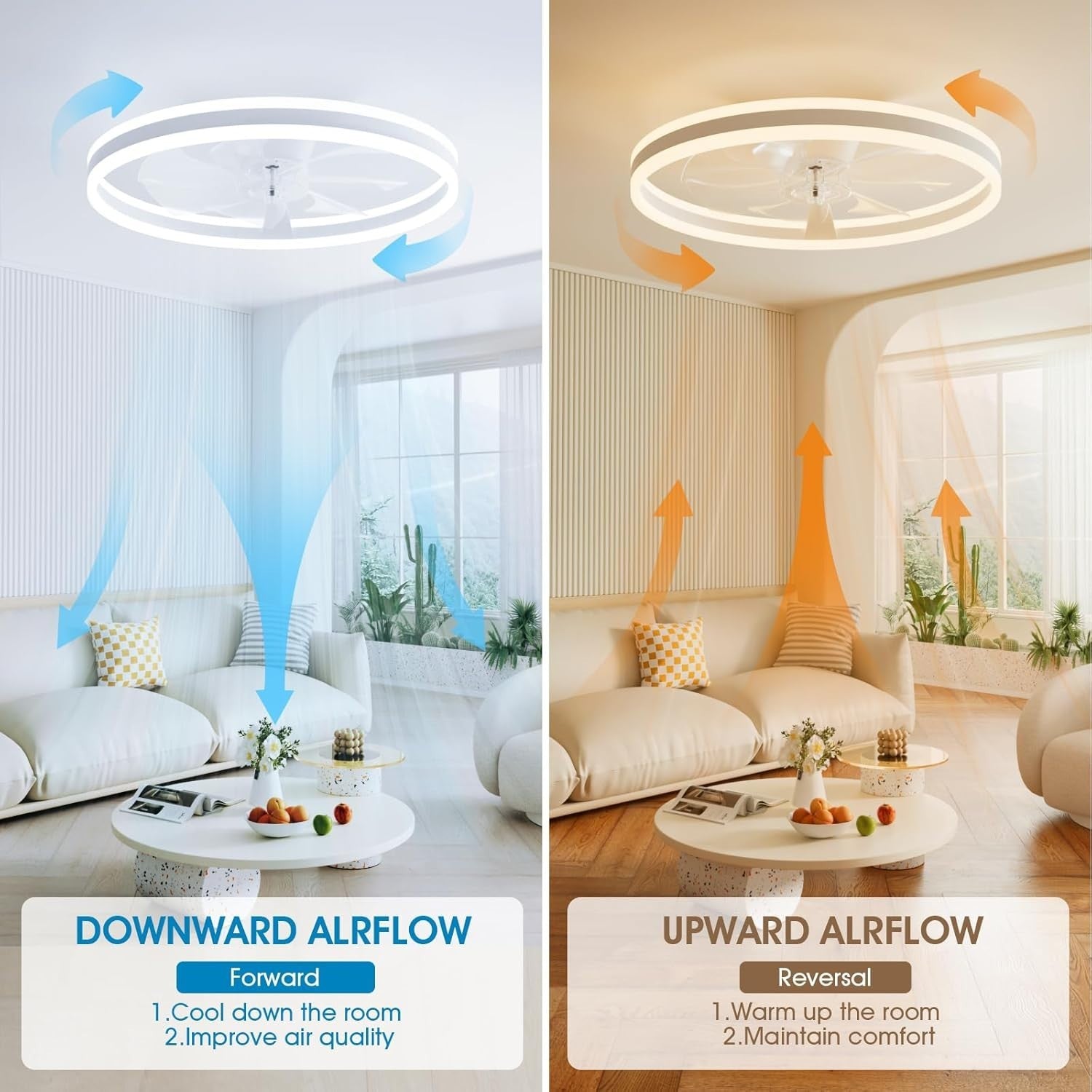 60cm LED Ceiling Fan Light with Remote, 6 Speeds, Quiet, Dimmable, Modern