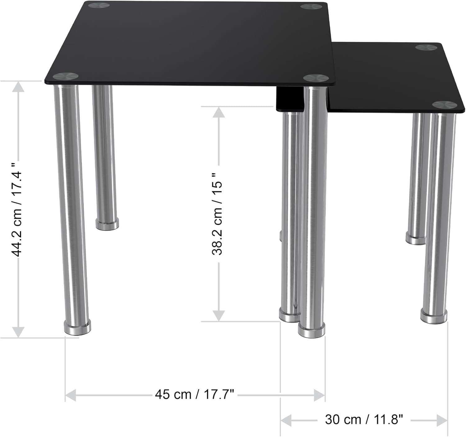 Black Square Nesting Side End Tables Set of 2 Glass Metal Chrome Frame