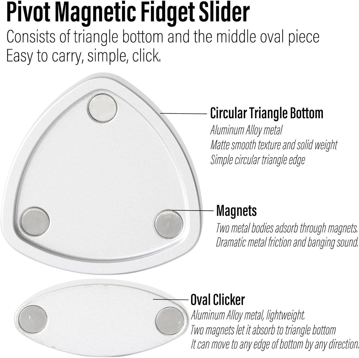 Aluminum Silver Pivot Fidget Triangle Magnetic Worry Coin EDC