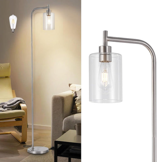 Tall Floor Lamp Nickel Clear Glass E27 LED Modern Industrial Corner Light