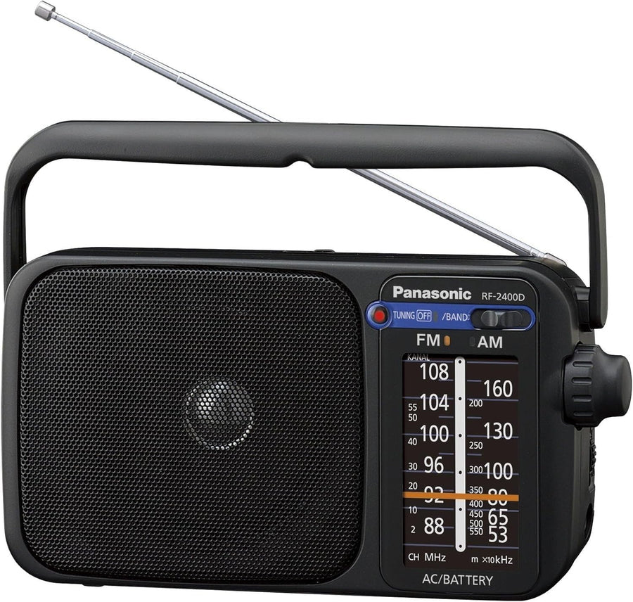 Portable FM/AM Radio Digital Tuner Large Dial Mains Battery Black
