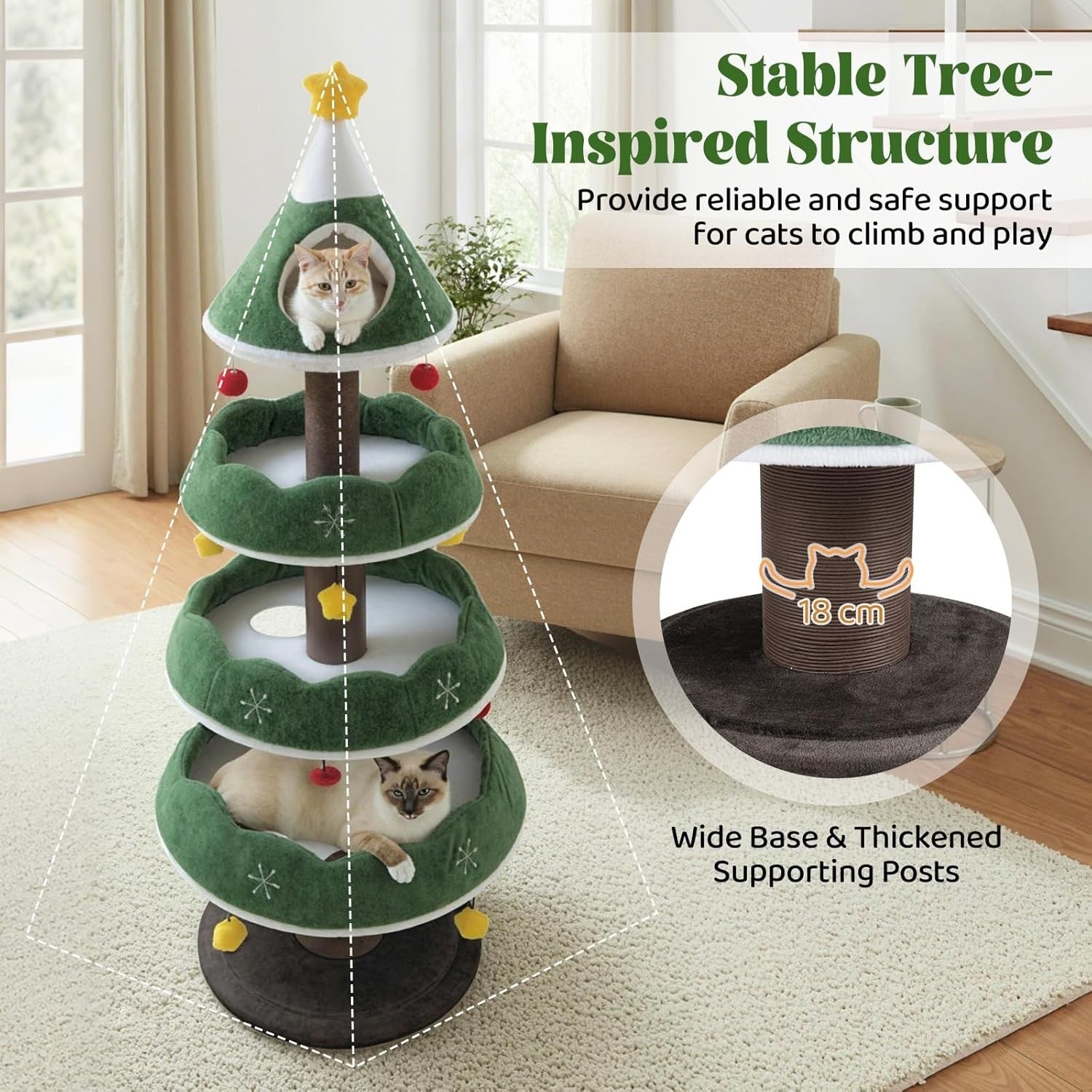 Christmas Tree Cat Tower 179cm Green Plush Scratching Post Multi-Level Condo