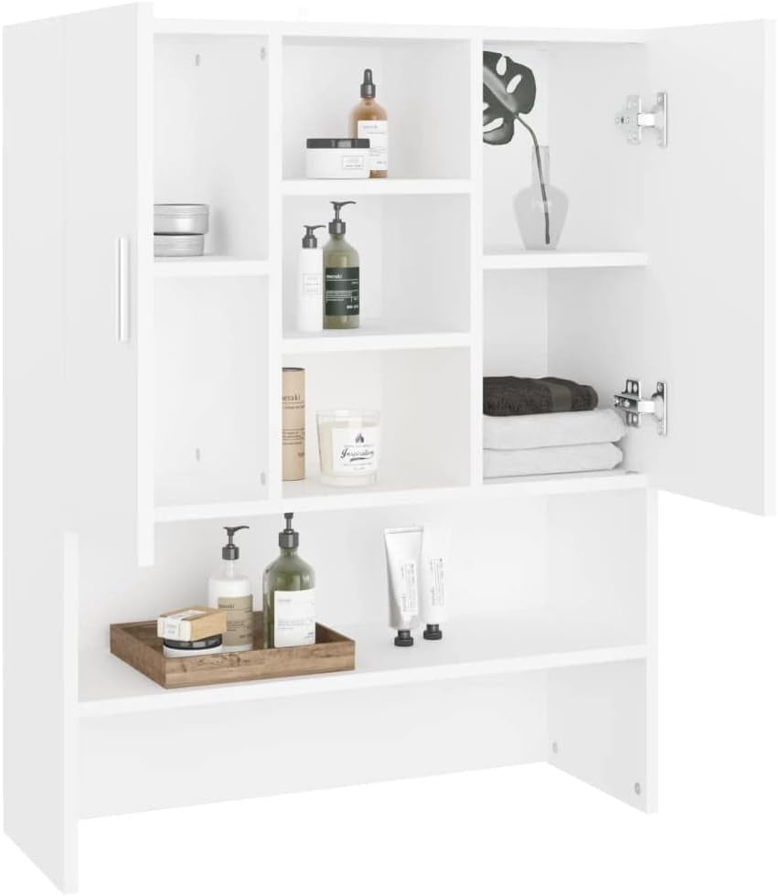 White Washing Machine Cabinet with Shelves & Doors Laundry Storage Unit 70cm