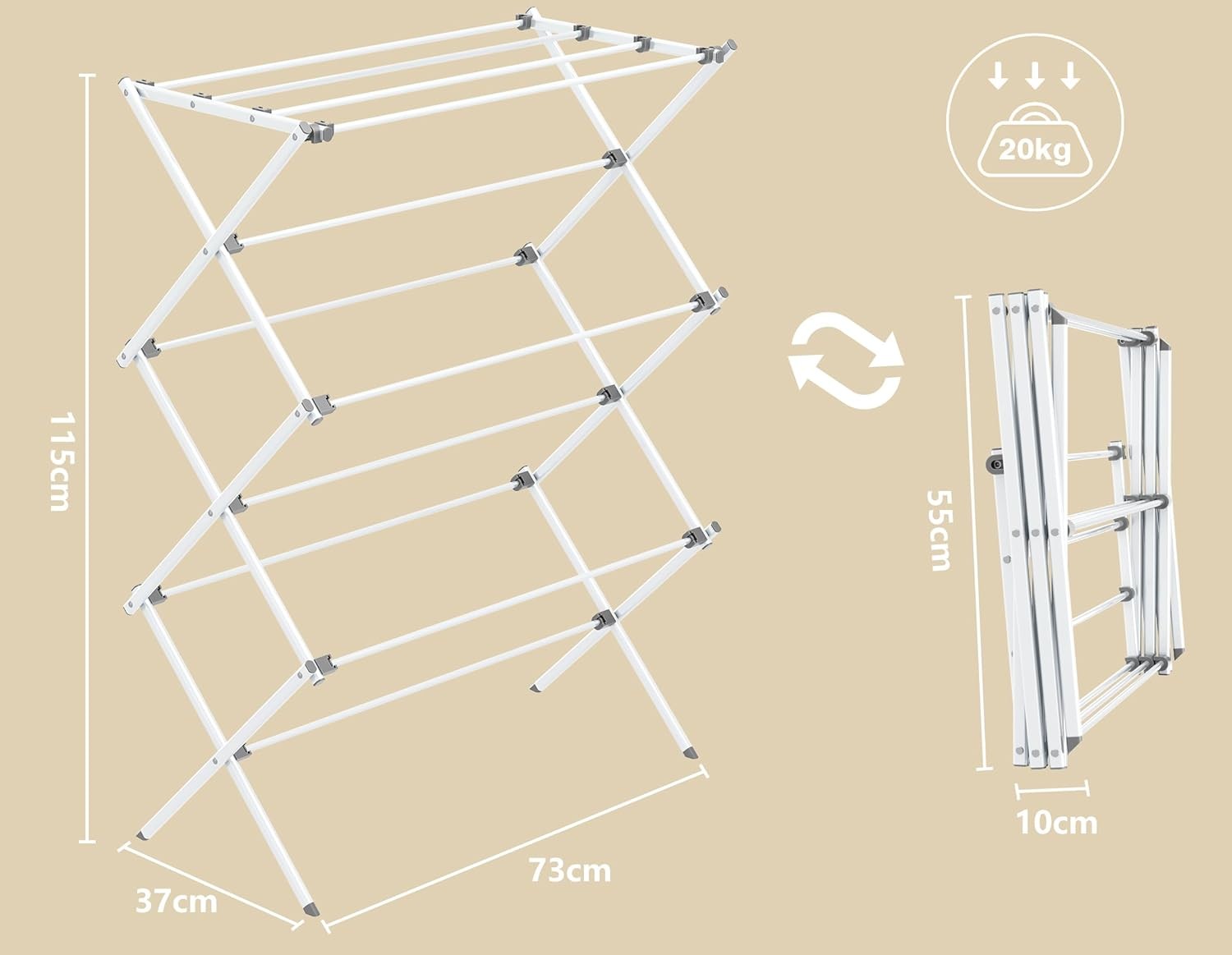 3 Tier Foldable Clothes Heavy Duty Laundry Drying Rack Indoor Outdoor