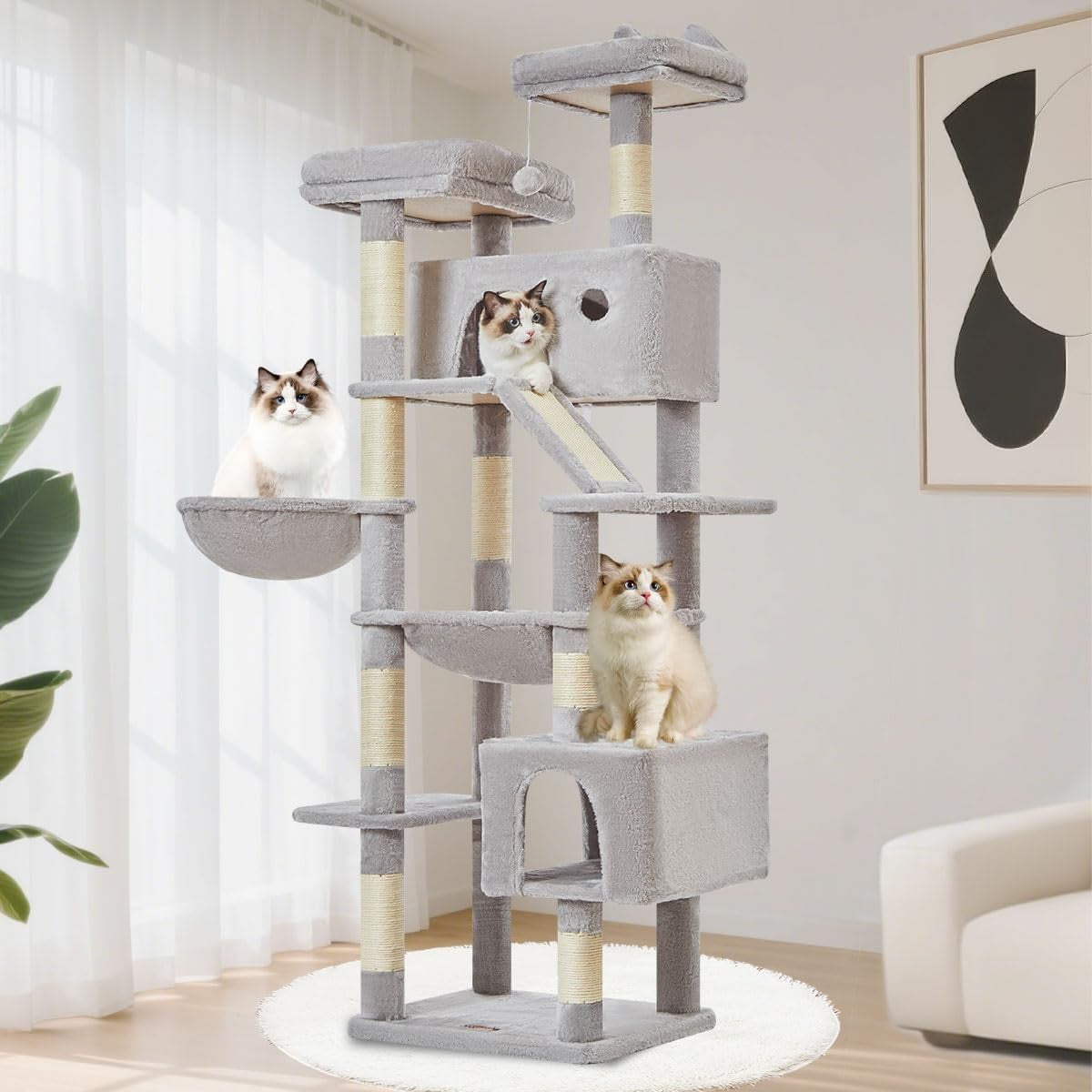 Extra Tall Cat Tree Tower 180cm Multi Level Scratching Posts Hammock Condo