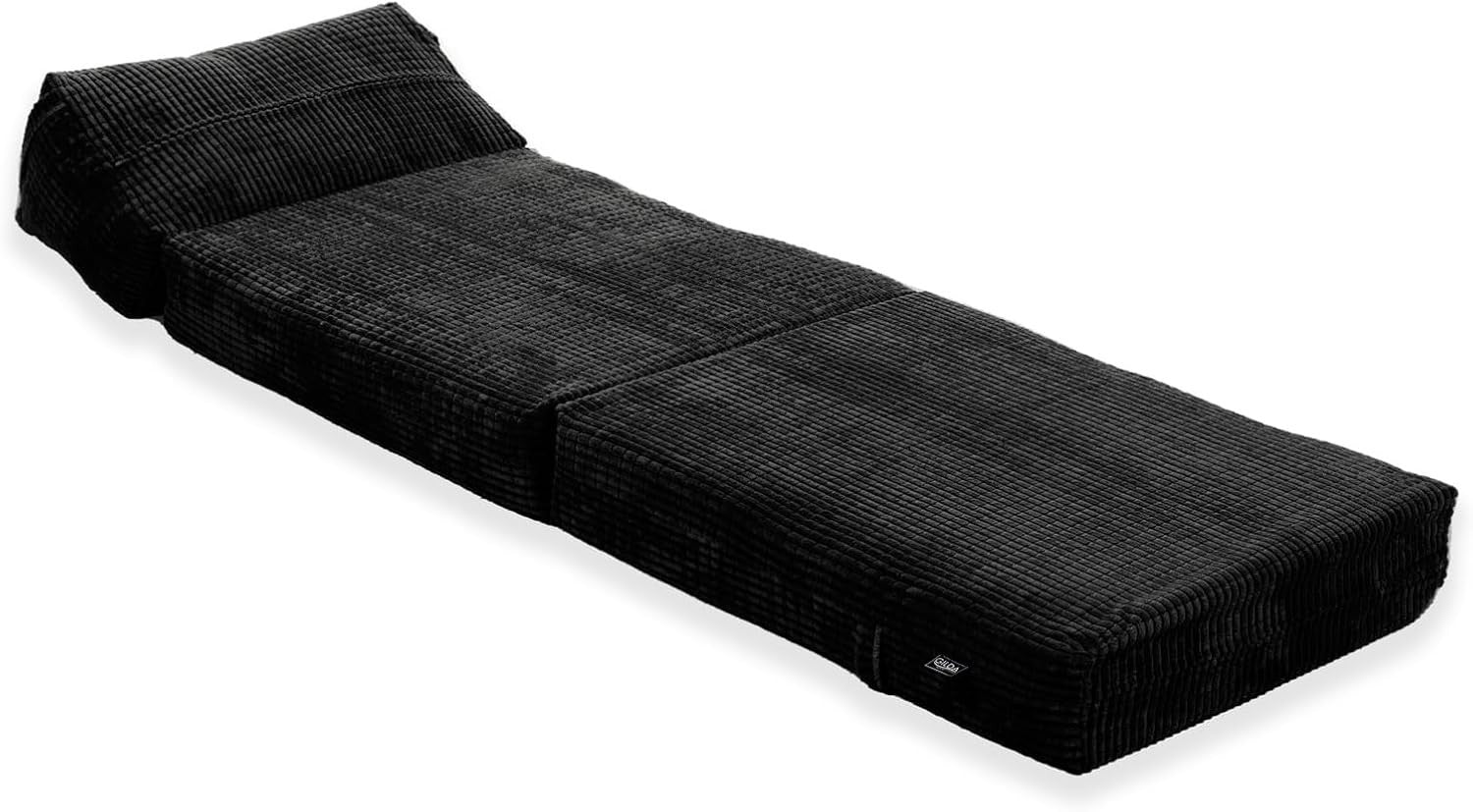 Fold Out Futon Chair Bed Single Sofa Black Corduroy Foam Inners Portable