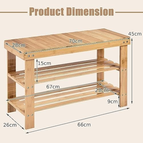 3-Tier Natural Bamboo Shoe Storage Bench with Seat for Entryway & Hallway