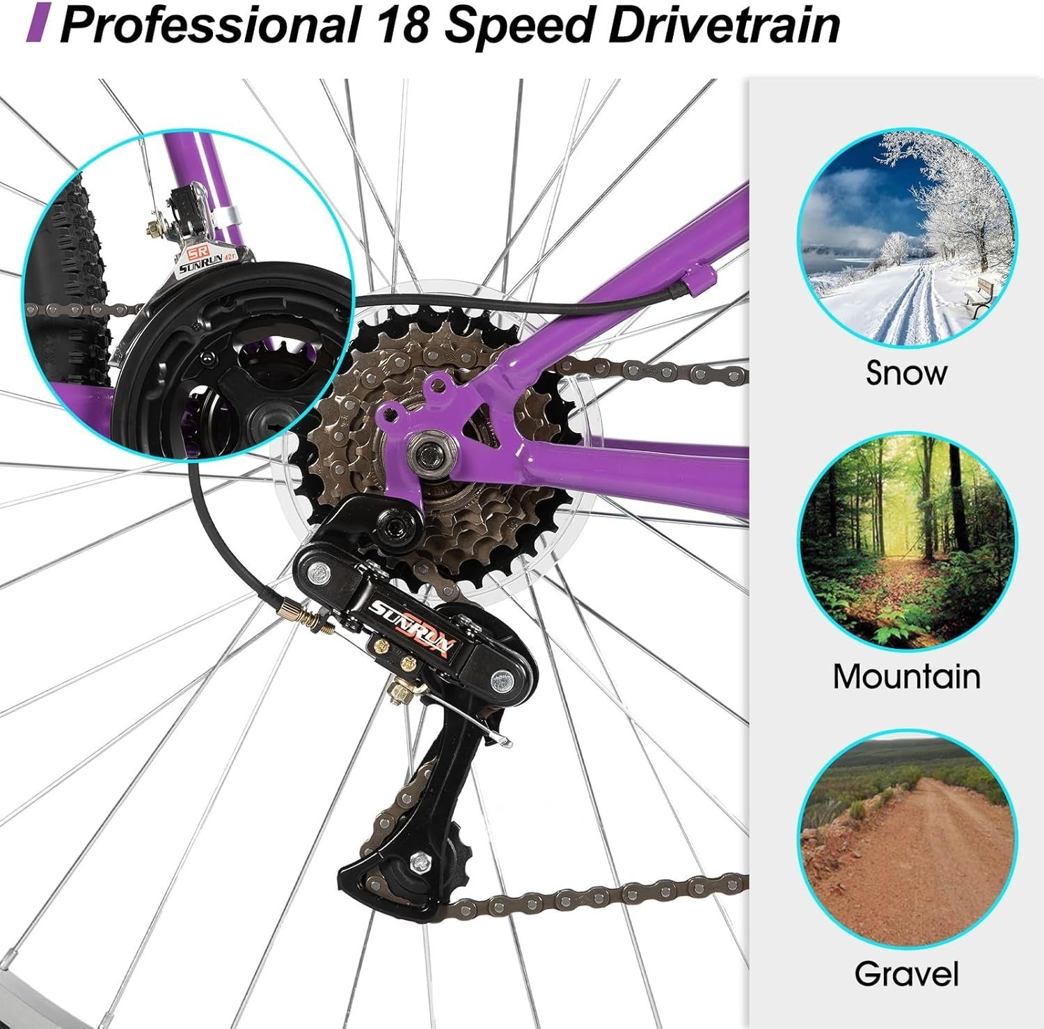 Ladies 26” Mountain Bike 18 Gear V-Brakes Sturdy Frame Front Suspension