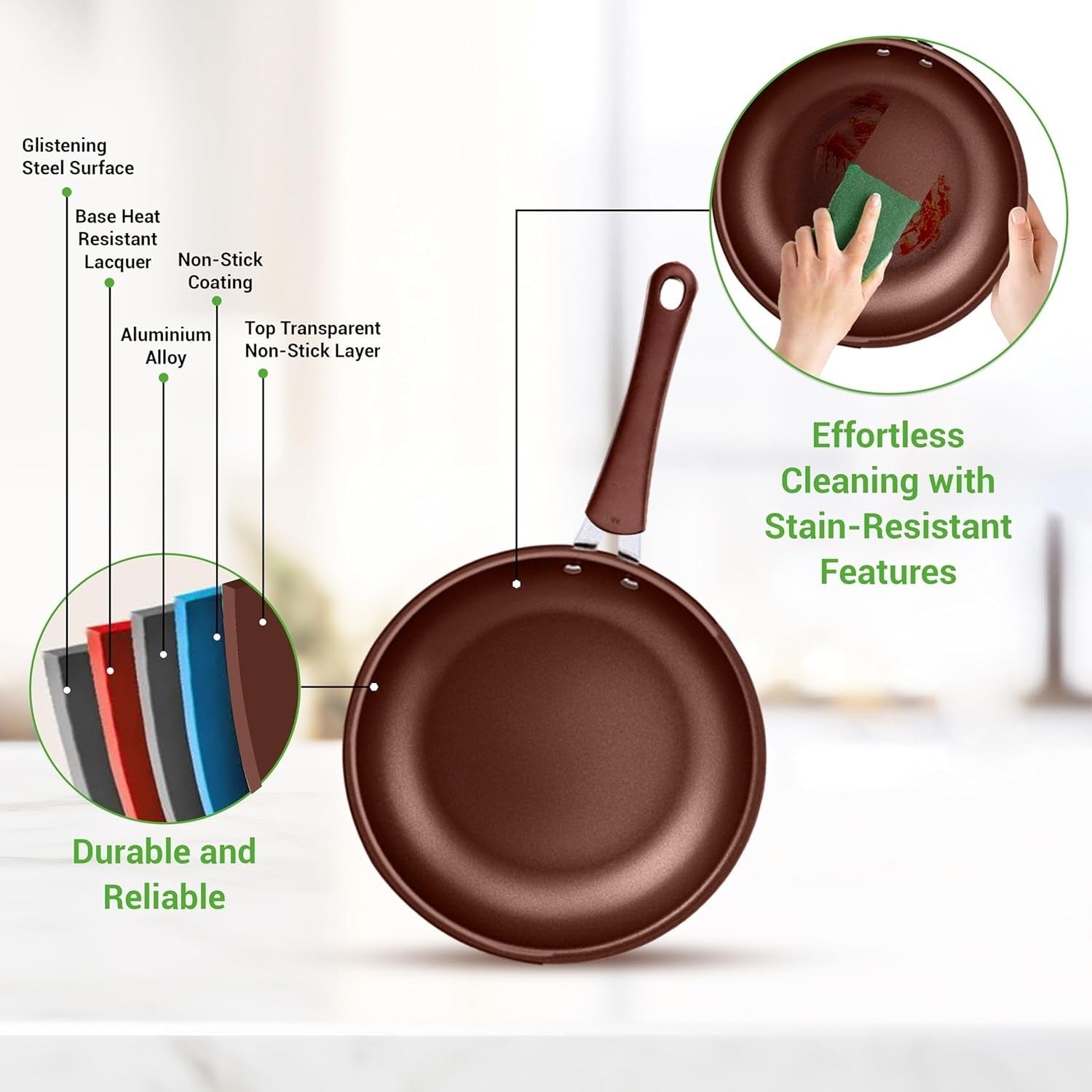 20pcs Brown Non Stick Cookware & Bakeware Set Induction Safe Pots Pans with Lids