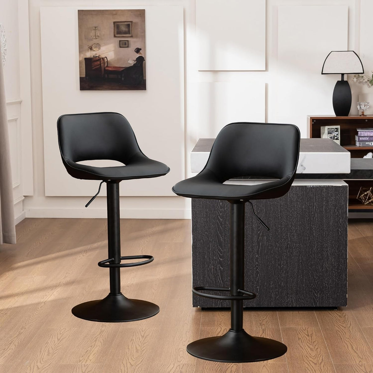 Adjustable Swivel Bar Stools 2pcs Faux Leather Counter Kitchen Chairs