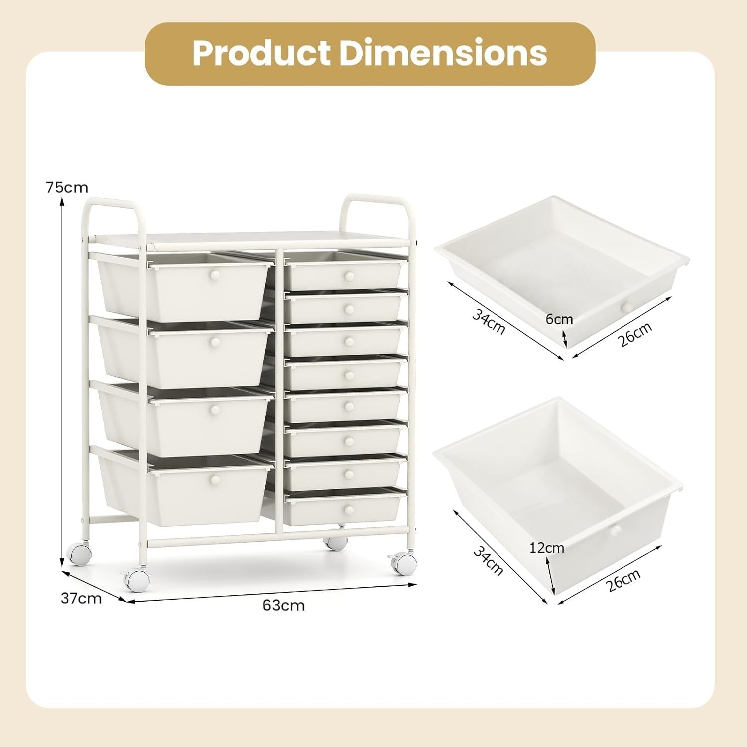 12 Drawer Rolling Storage Cart Utility Trolley Organiser Lockable Wheels