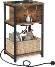 Slim Side Table with USB Charging Ports, 3 Tiers, 30x34x58cm, Rustic