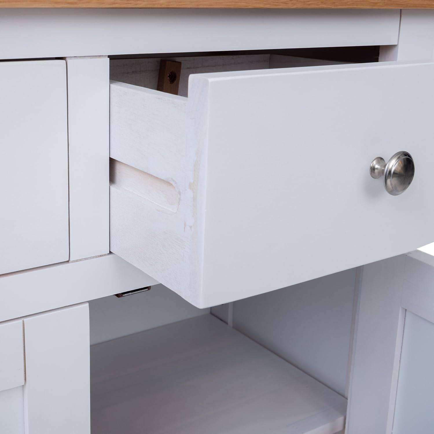 White Sideboard Cabinet Oak Top 2 Drawer 2 Door Storage Unit Hallway