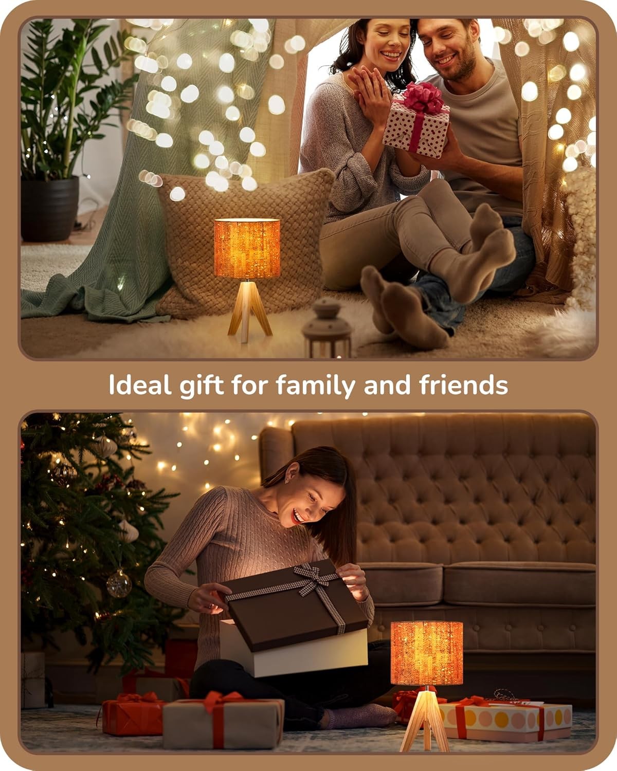 Wood Tripod Table Lamp Bedside Desk Light Fabric Shade Reading Bedroom Office