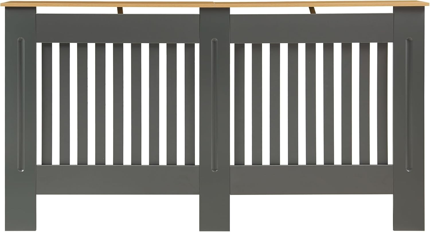 Grey Radiator Cover 152cm Large Wooden Cabinet with Slatted Grill & Wood Top