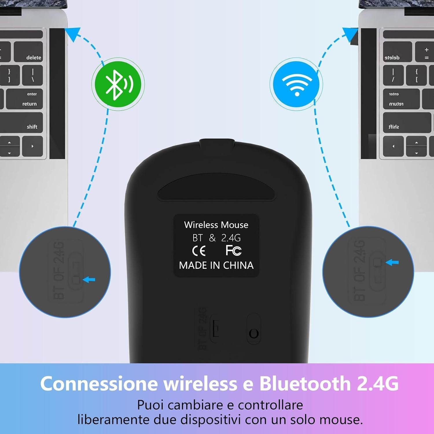Pink Rechargeable Wireless Mouse Bluetooth 1600 DPI RGB USB