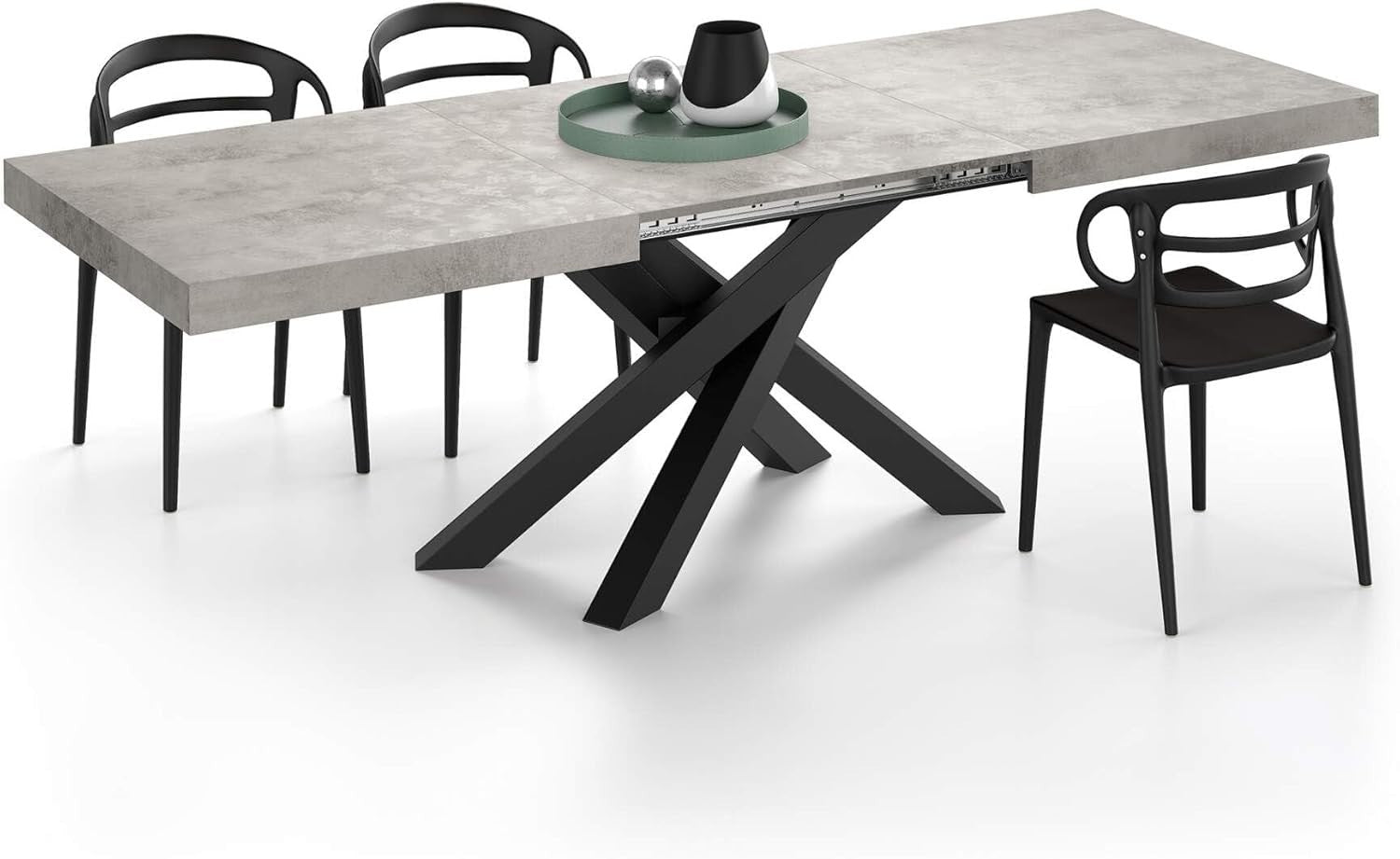 Walnut Extendable Dining Table 160–240cm – Modern with Concrete Grey Cross Legs
