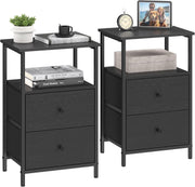 Tall Bedside Tables with Shelf & Fabric Drawers, Modern 24-Inch Storage Set of 2