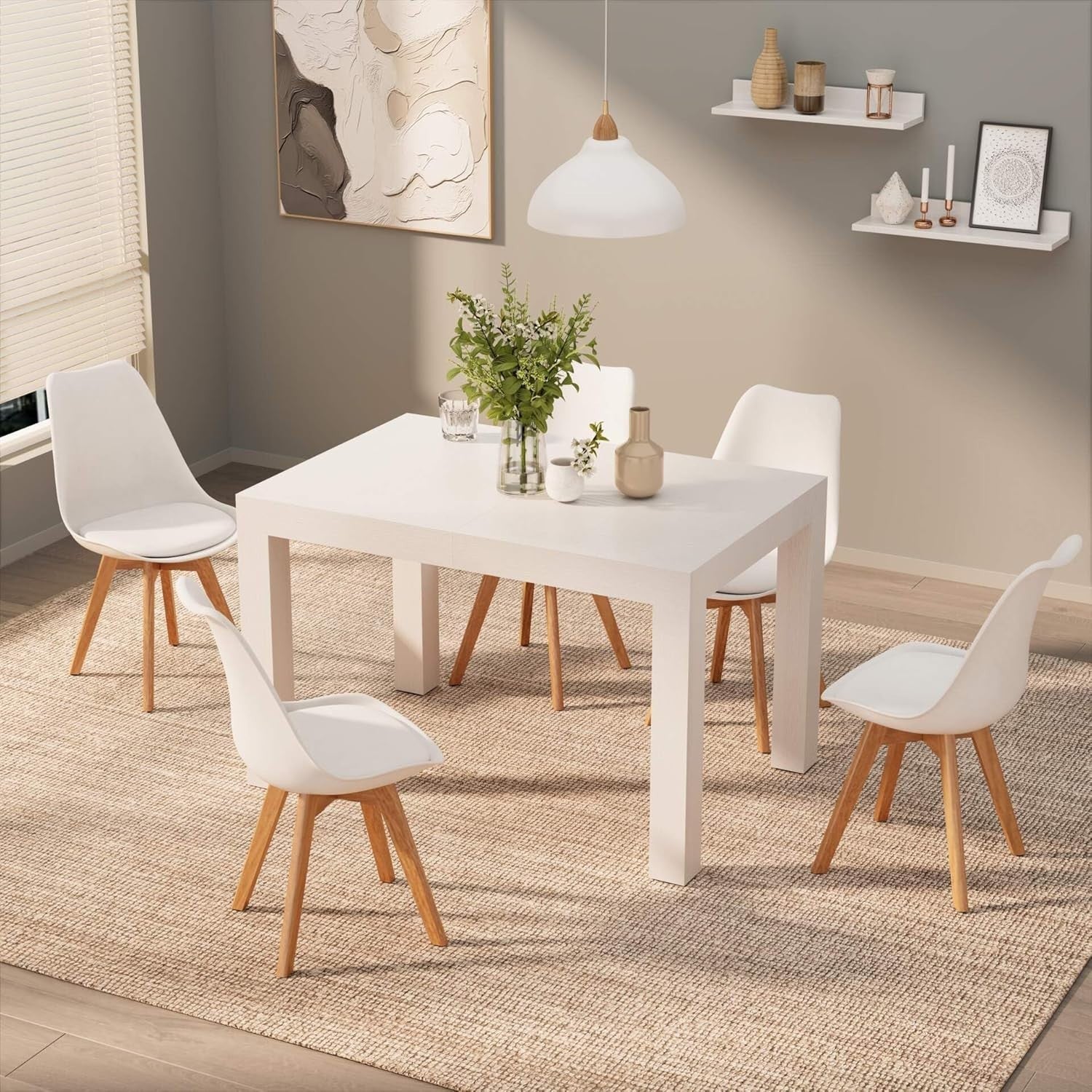 Extendable Ashwood White Dining Table 8 Seater Wood Modern SpaceSaving 120-200cm
