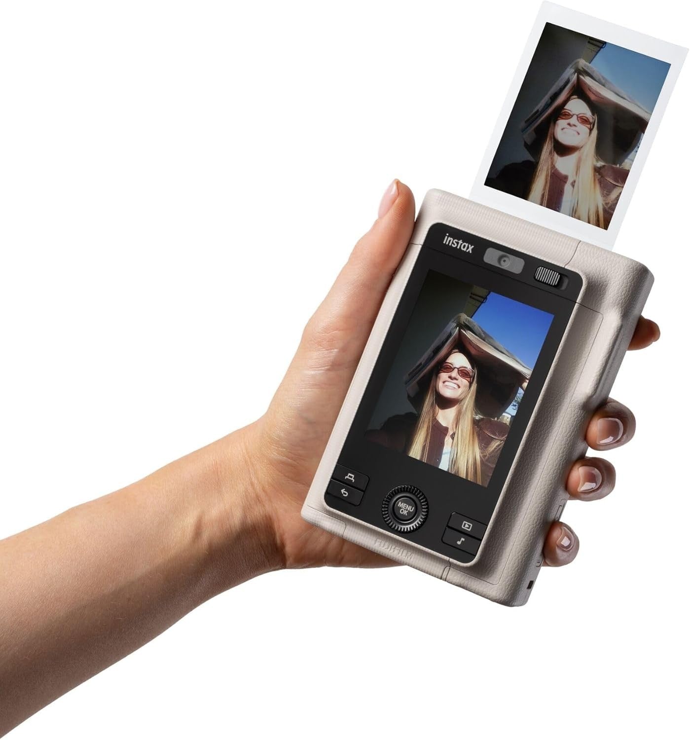 Hybrid Instant Camera Photo Printer LCD Screen Bluetooth Beige