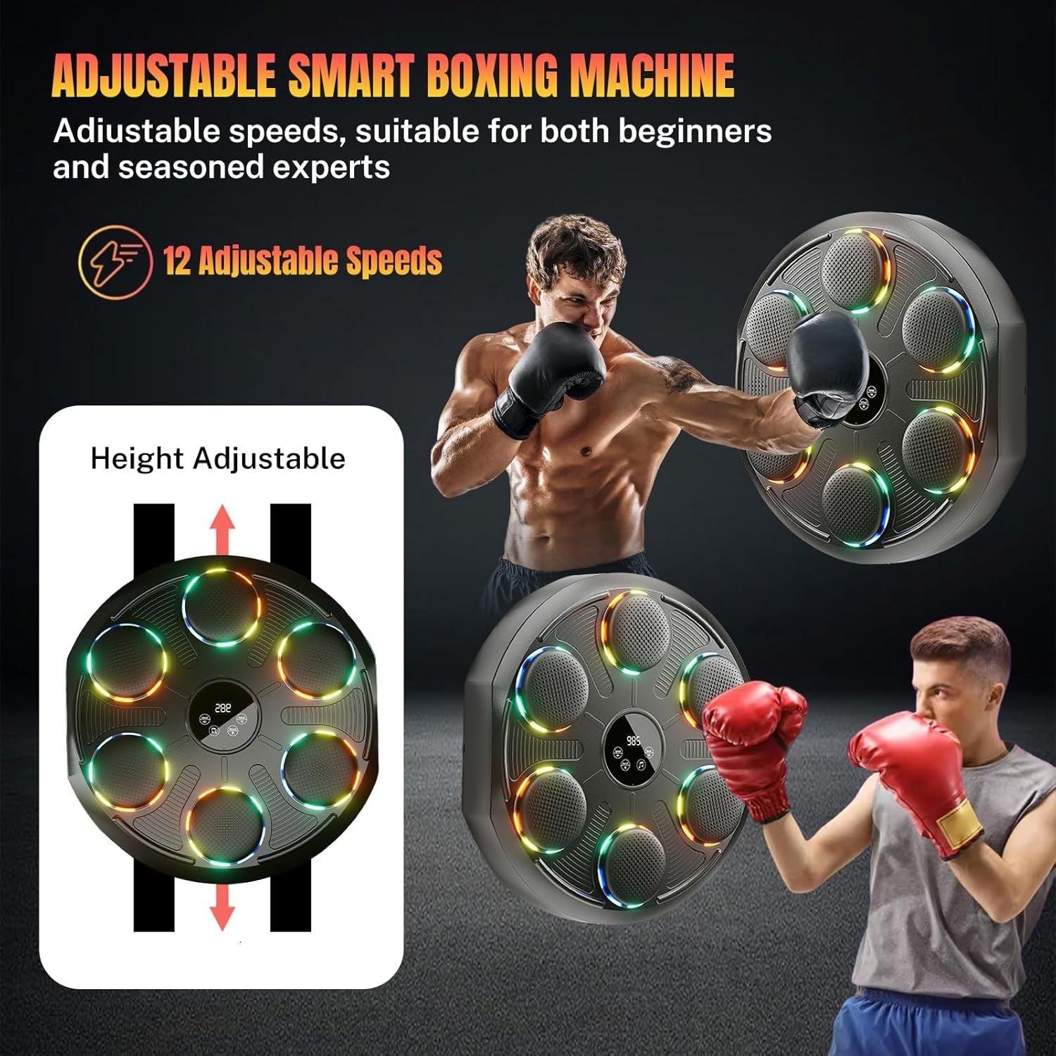 Music Boxing Machine Bluetooth LED Wall Mount Punch Trainer Home Gym Fitness