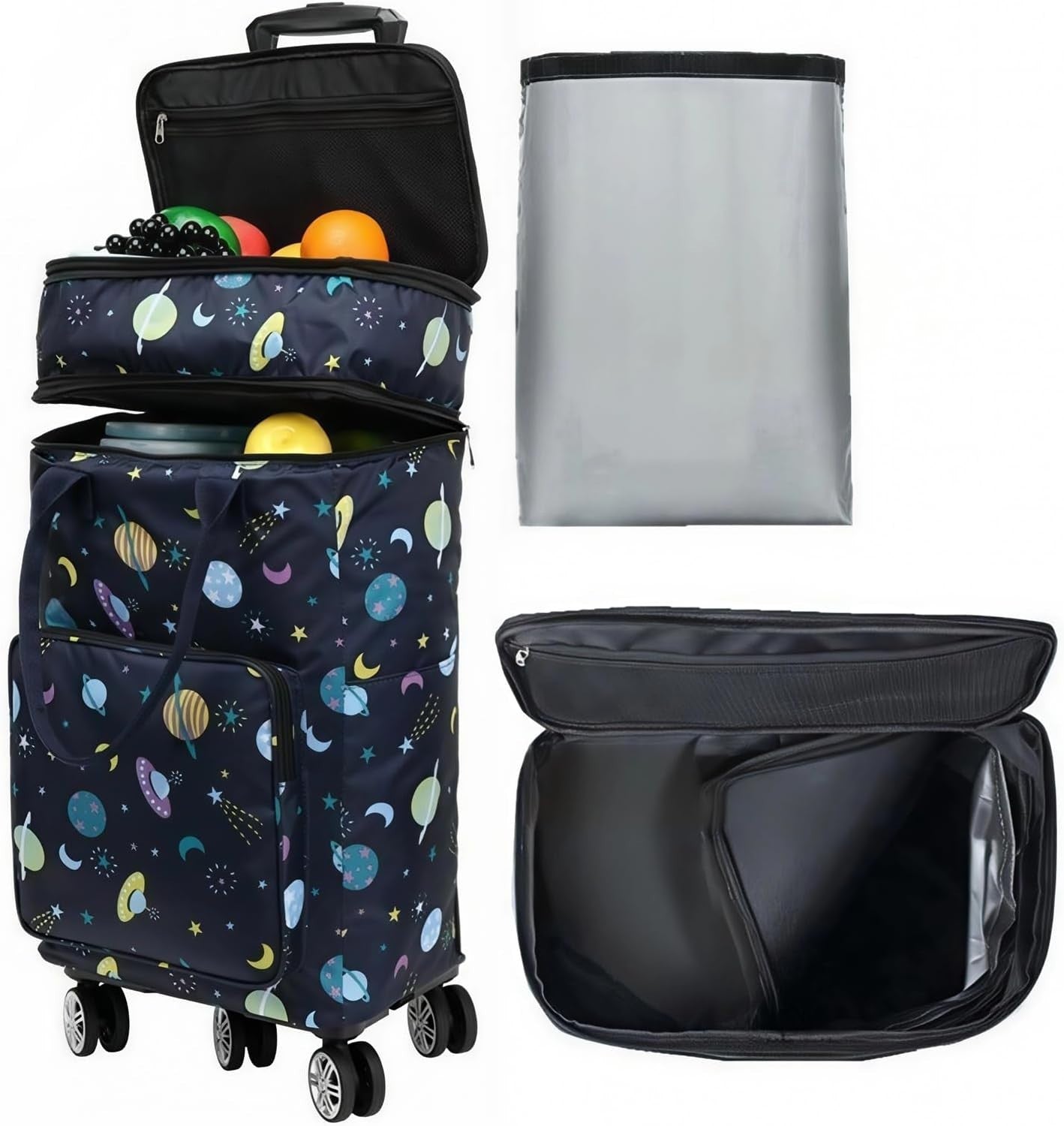 Insulated Folding Shopping Trolley Bag Wheels Telescopic Handle Starry Sky