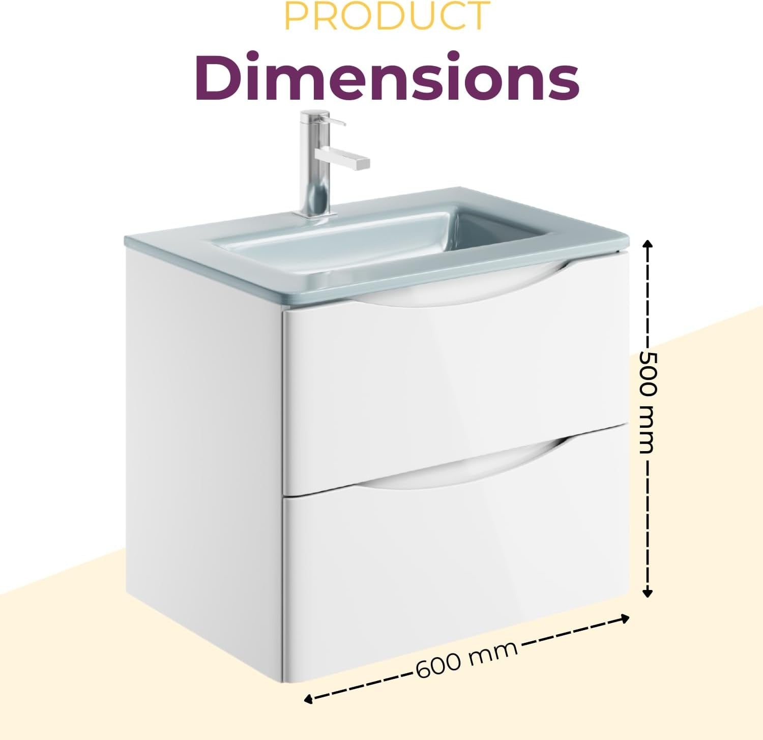 600mm Wall Hung Vanity Unit White Gloss with White Glass Basin Bathroom