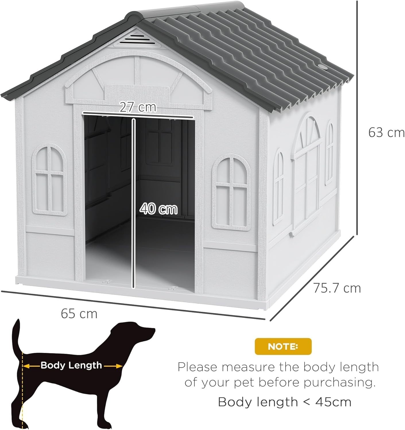 Weatherproof Plastic Dog House for Medium Dogs | Outdoor Kennel 76x65x63cm