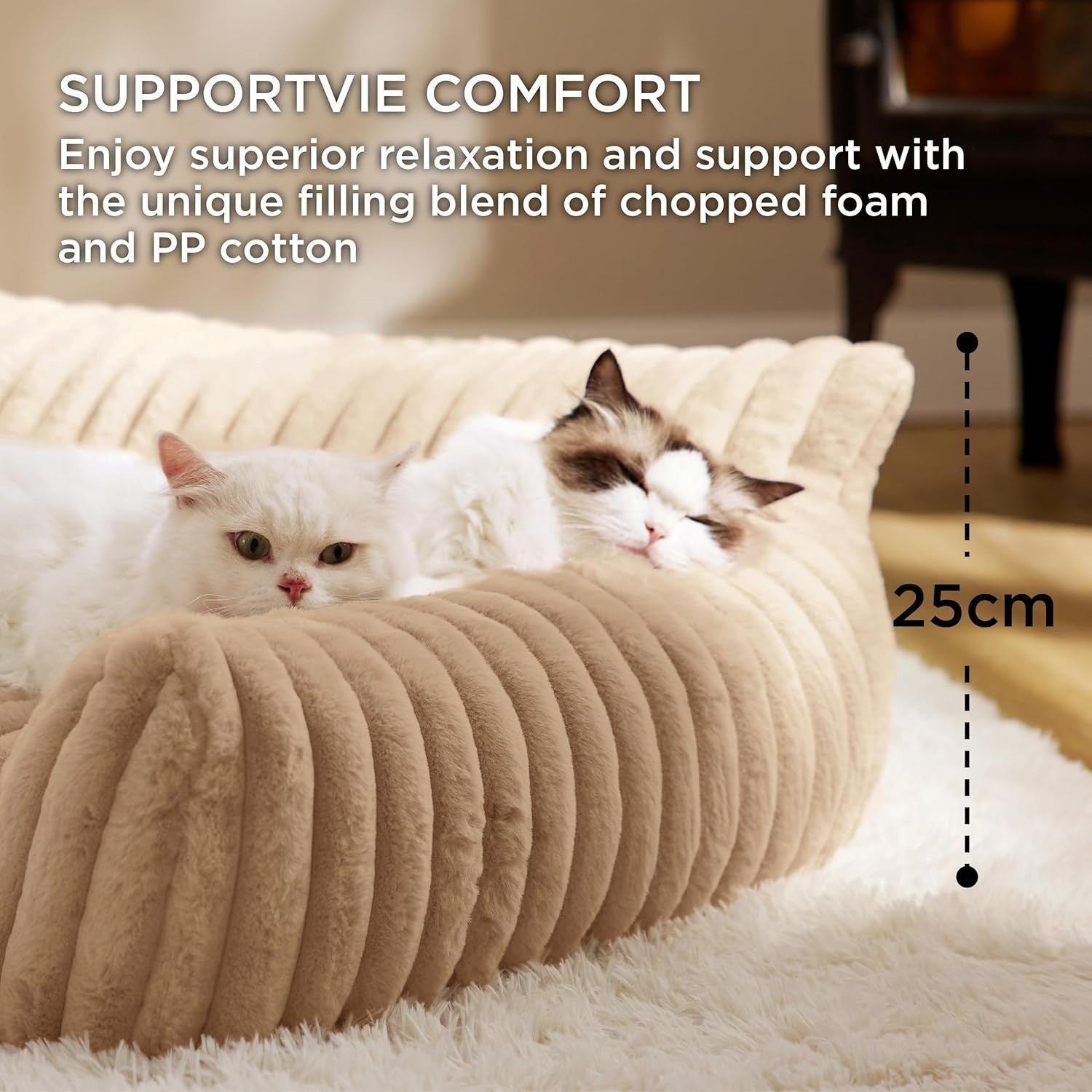 Washable Cat Sofa Bed Faux Fur Pet Couch 61cm Non Slip Removable Cover