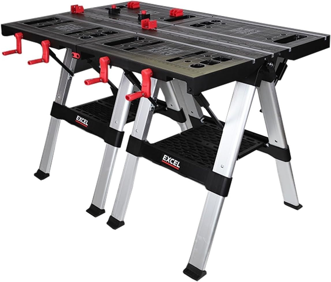 Folding Workbench Twin Pack Adjustable Height Sawhorse Set 150kg/300kg