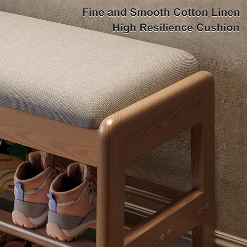 Flip-Top Shoe Bench with Cushion | 2-Tier Walnut Entryway Shoe Rack Storage