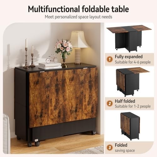 Foldable Dining Table Set with 4 Stools 140x80cm Space-Saving Kitchen Furniture