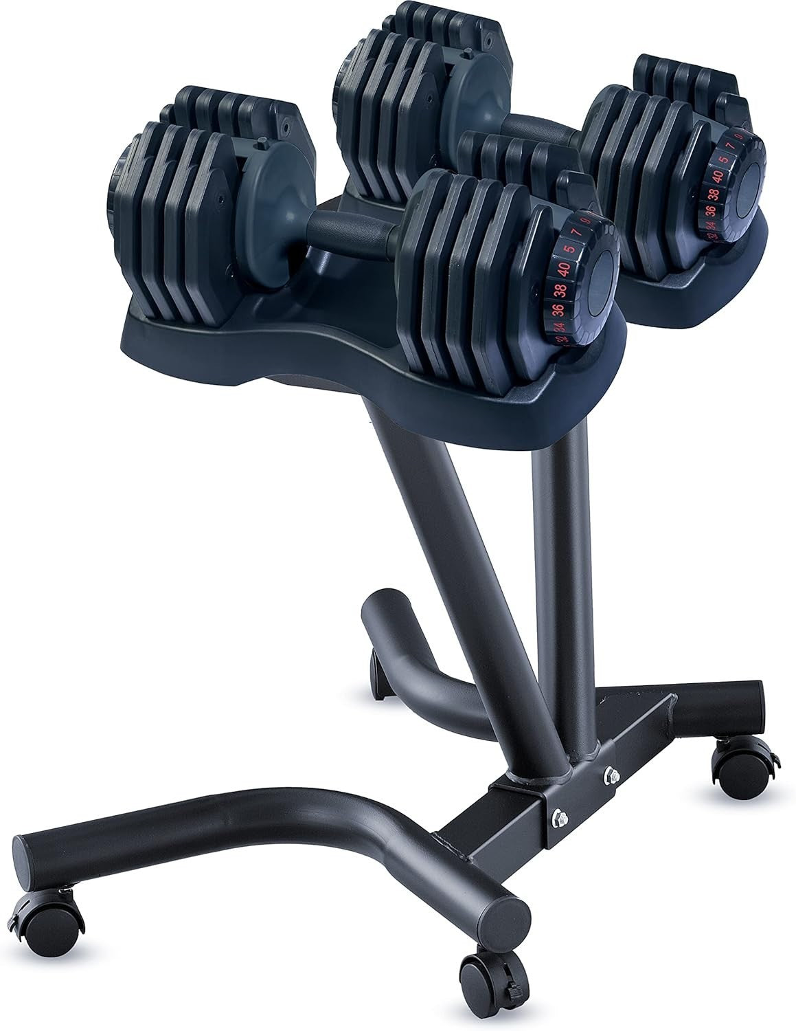 40kg Adjustable Dumbbells Pair with Steel Floor Stand Quick Dial Home Gym