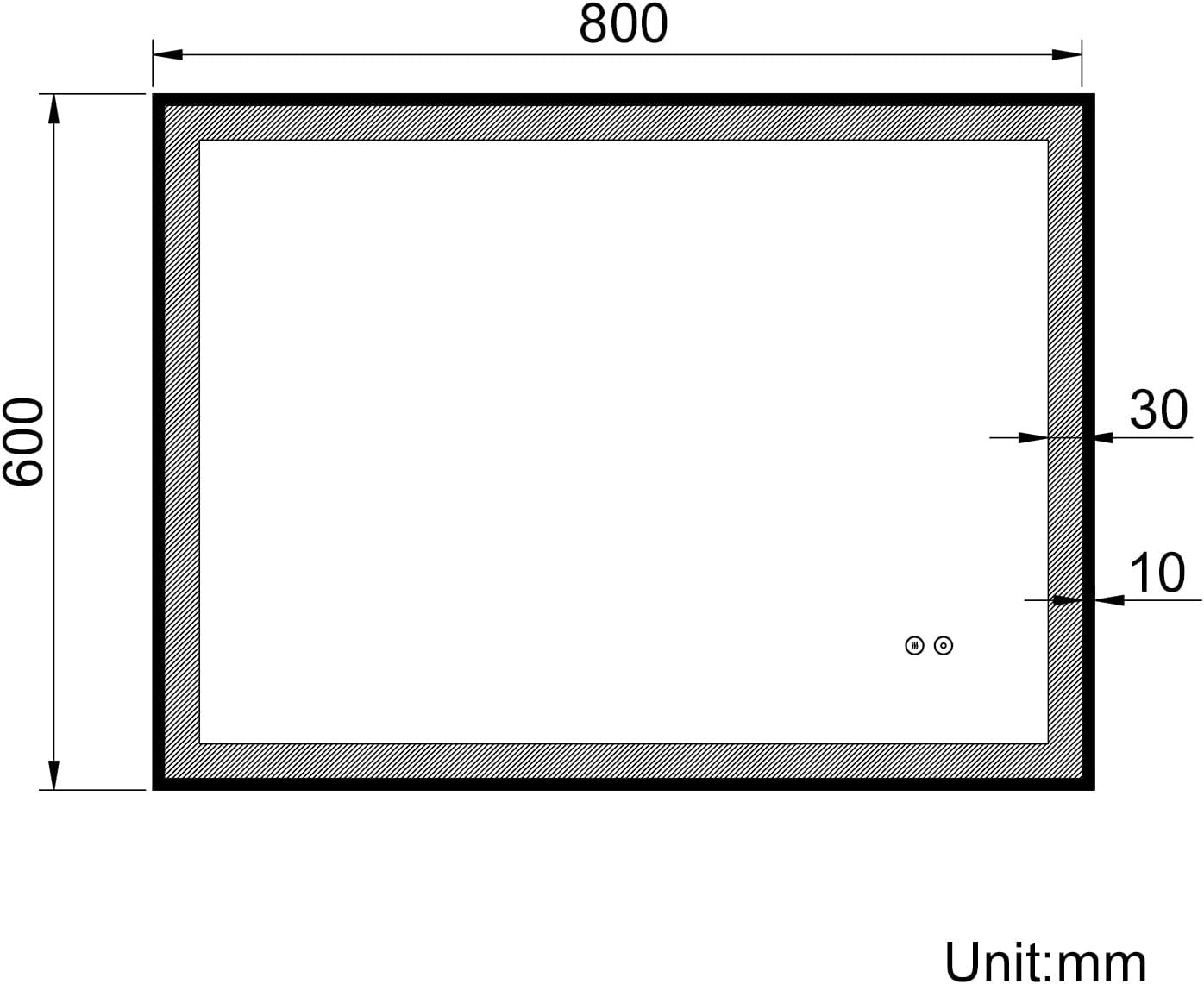 LED Bathroom Mirror 80x60cm Anti-Fog Wall Mounted Black Frame Light Touch