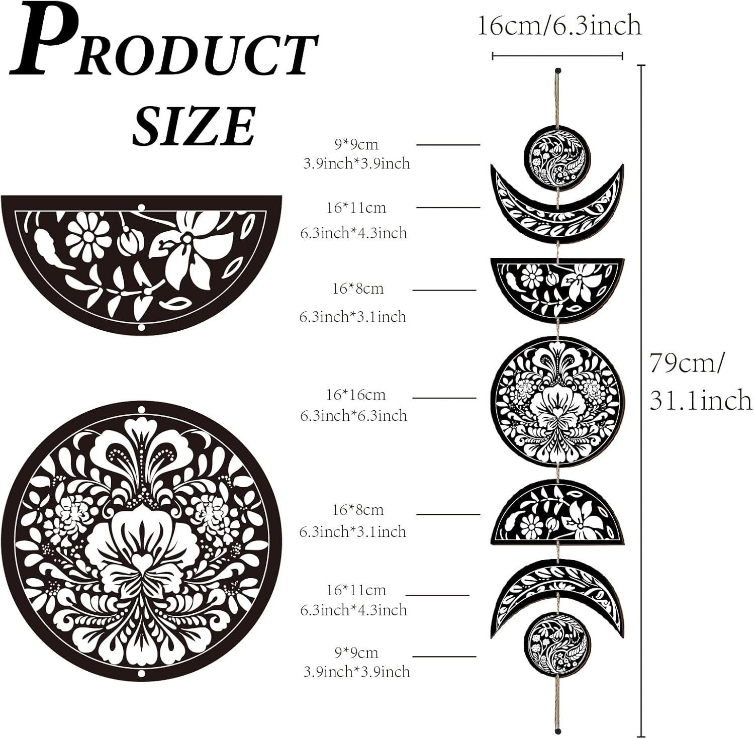 Moon Phase Wall Decor Wooden Boho 7-Piece Hanging Art