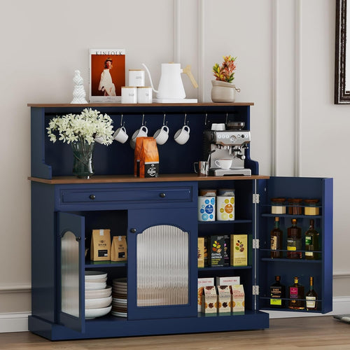 Kitchen Pantry Cupboard Microwave Cabinet Coffee Station Blue