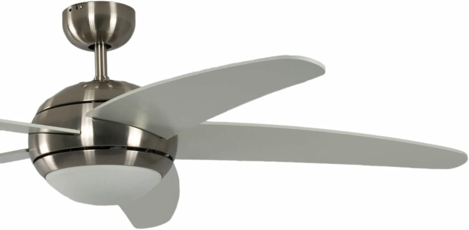 Pepeo Melton 52" Ceiling Fan with Light & Remote, Nickel, White Blades